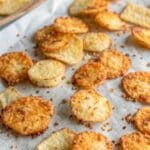 air fry cottage cheese chips served on parchment paper