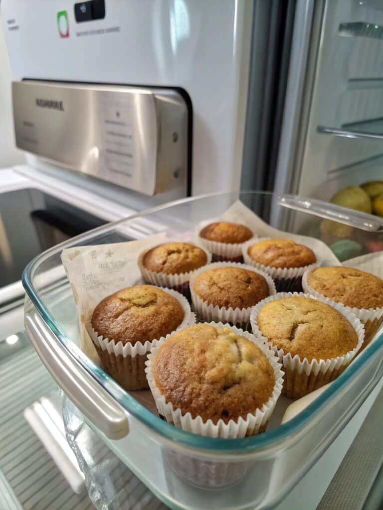 storing banana cottage cheese muffins in fridge