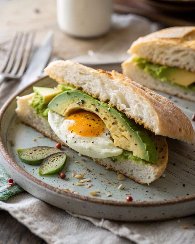 cottage cheese cloud bread sandwich with avocado and egg
