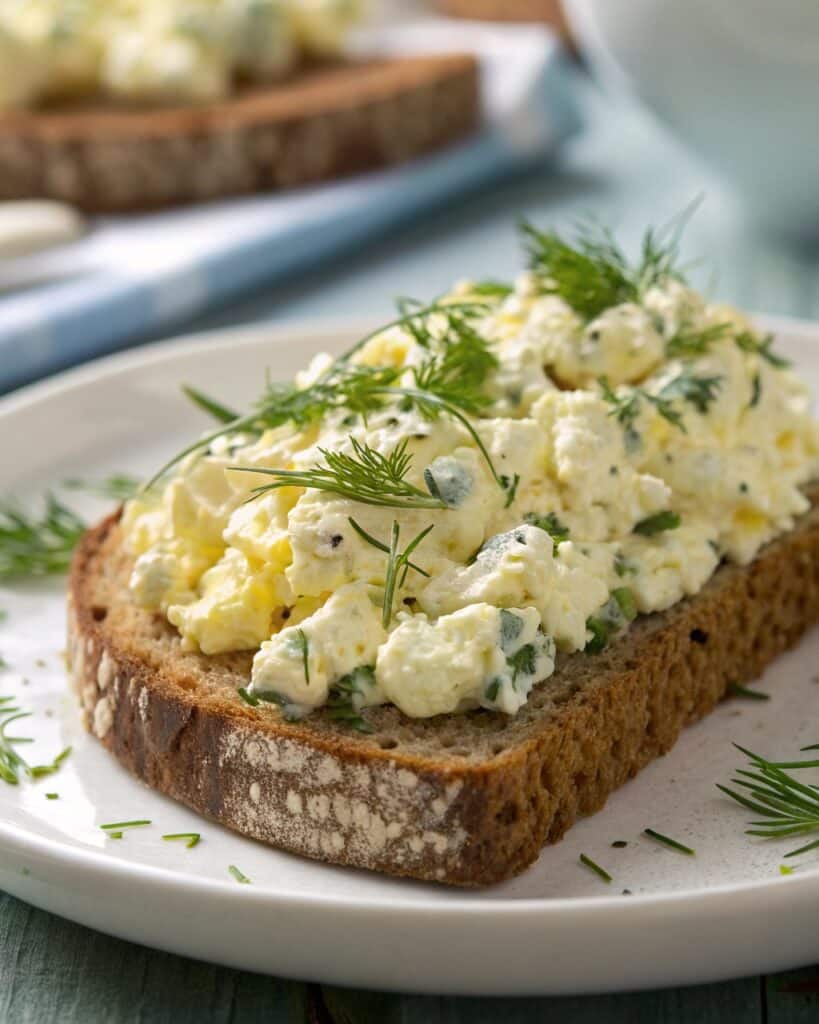 Egg salad made with cottage cheese served on toast deviled eggs cottage cheese