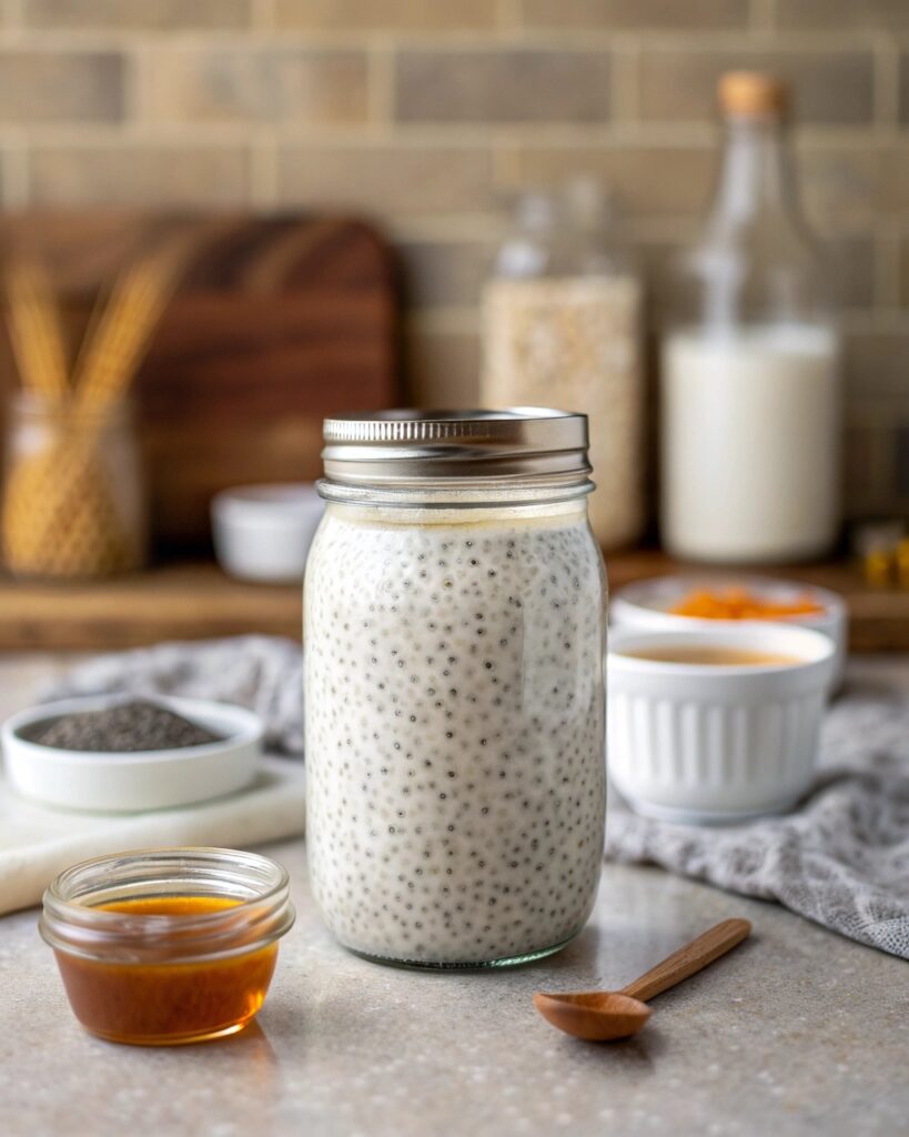 Mixing chia seeds into cottage cheese