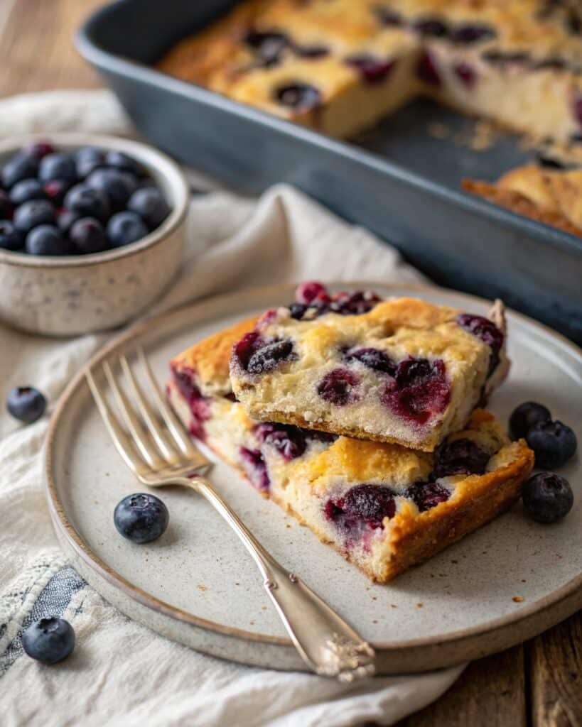 meal prepped blueberry cottage cheese oat bake slices