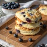 Freshly baked blueberry fluffy cottage cheese cloud bread close-up