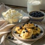 Cottage Cheese Blueberry Cloud Bread on plate with blueberries