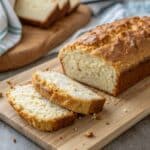 Flourless cottage cheese bread freshly sliced high-protein bread