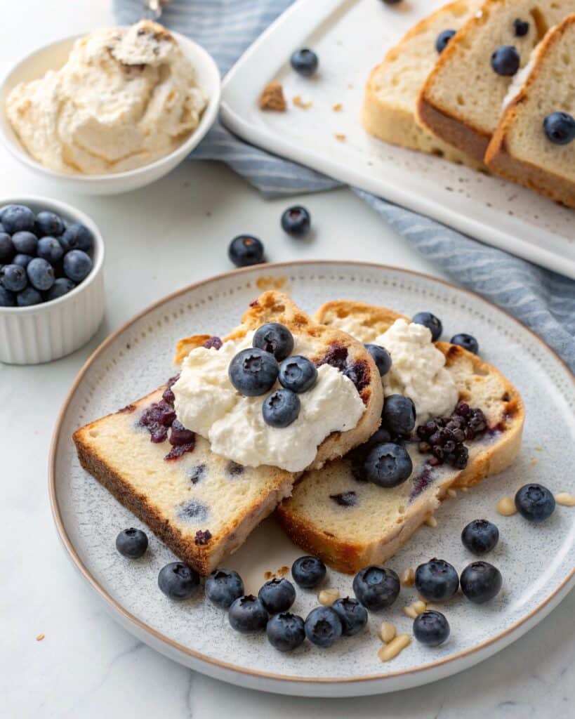 Serving ideas for blueberry fluffy cottage cheese cloud bread