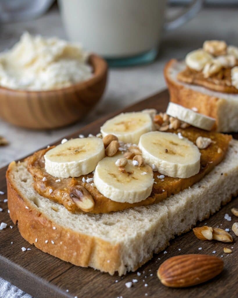 Sweet flourless cottage cheese bread with banana and nut butter
