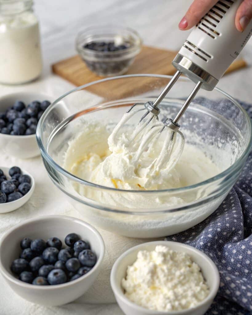 Whipping egg whites for Cottage Cheese Blueberry Cloud Bread