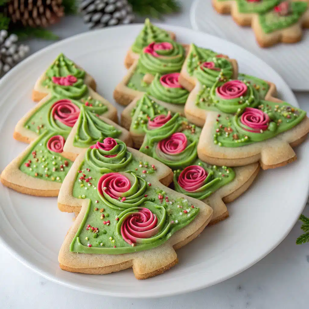 Christmas Tree Pistachio Rose Sugar Cookies