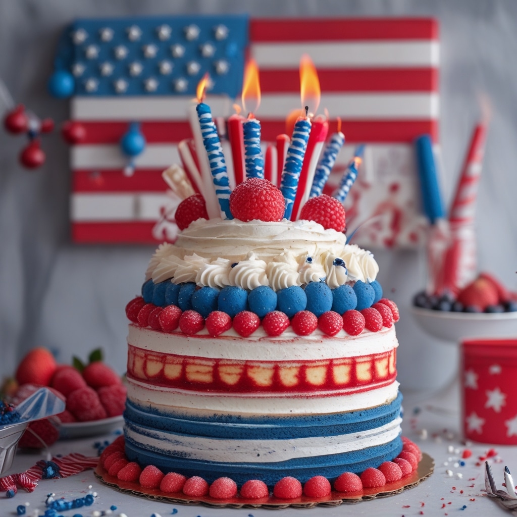 FIRECACKER RED WHITE AND BLUE CAKE
