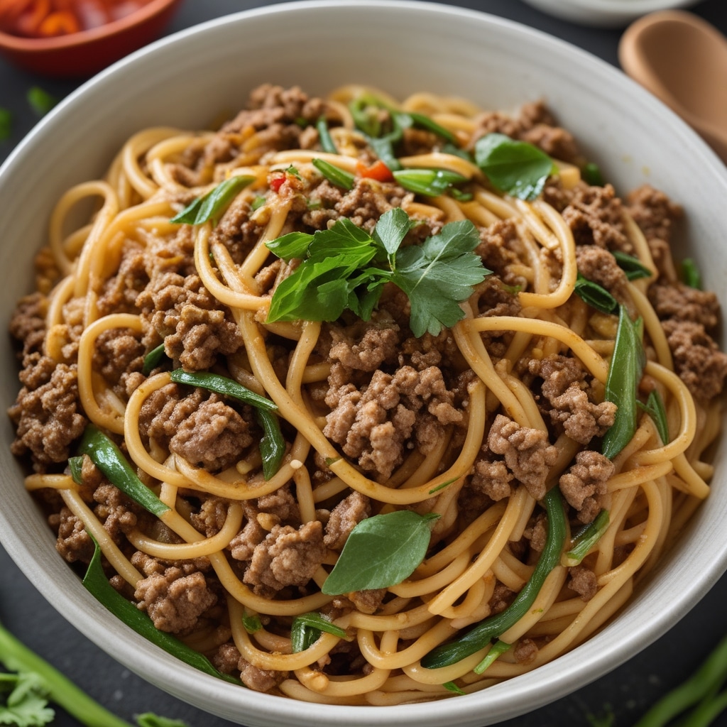 Asian-Style Ground Beef Spaghetti