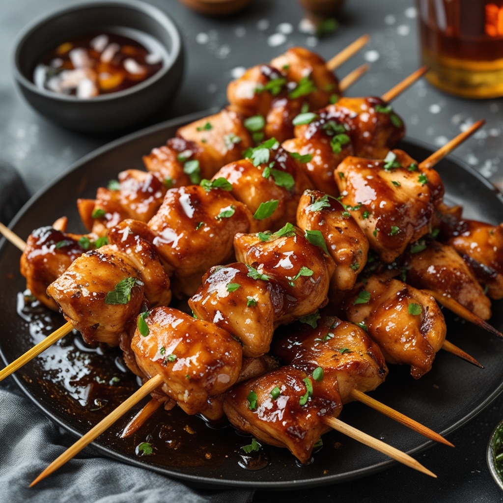 Sticky Bourbon Chicken Skewers