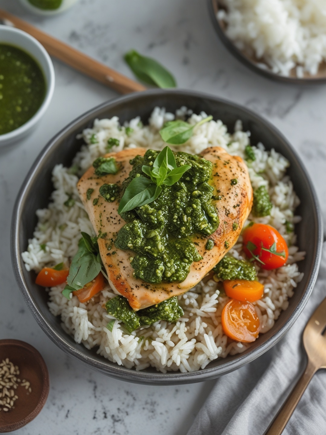 Simple Pesto Chicken and Rice