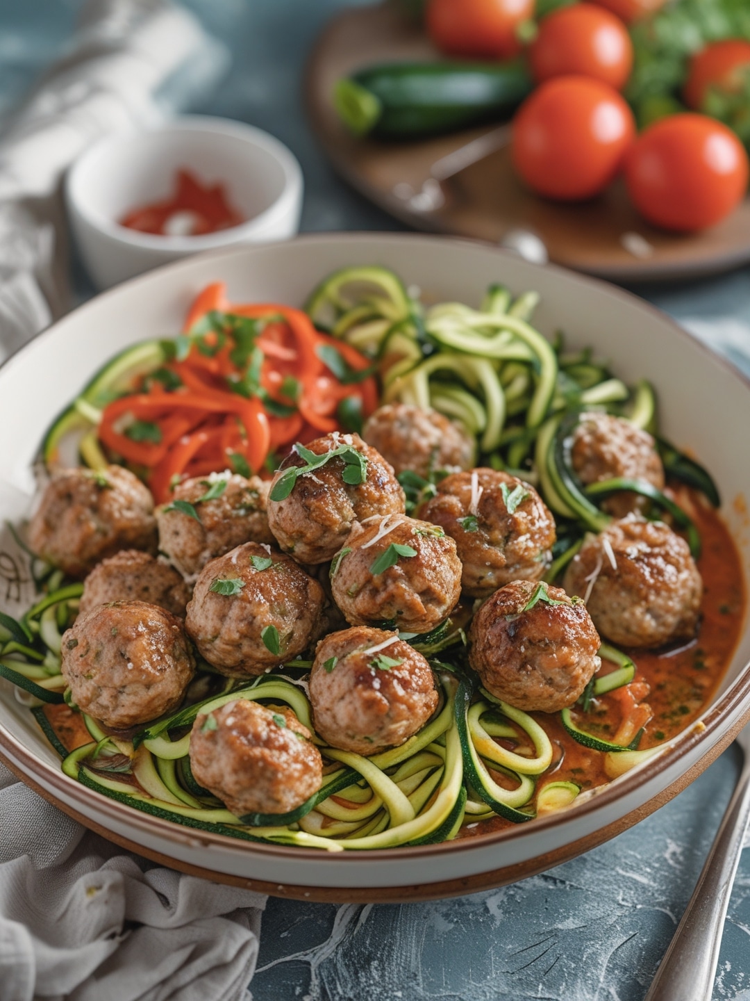 Simple Turkey Meatballs with Zucchini Noodles