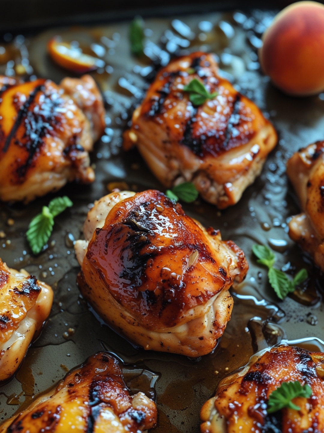 Peach Bourbon Glazed Grilled Chicken Thighs