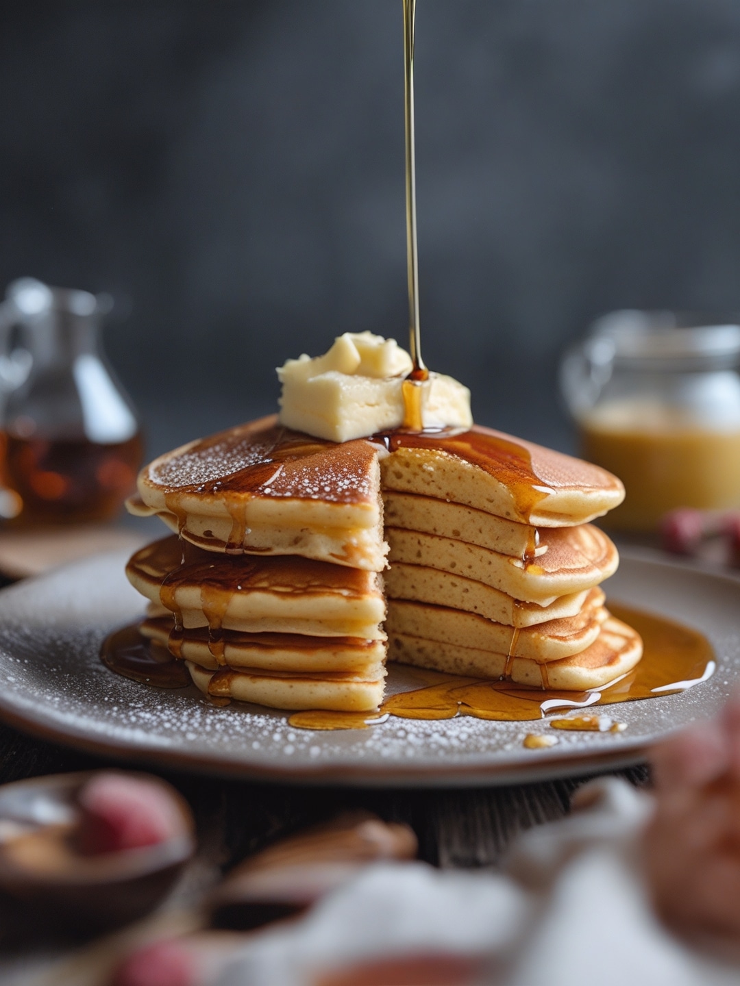 Fluffy Buttermilk Pancakes with Maple Syrup
