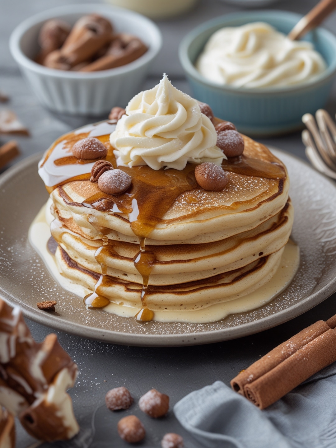Cinnamon Roll Pancakes with Cream Cheese Frosting