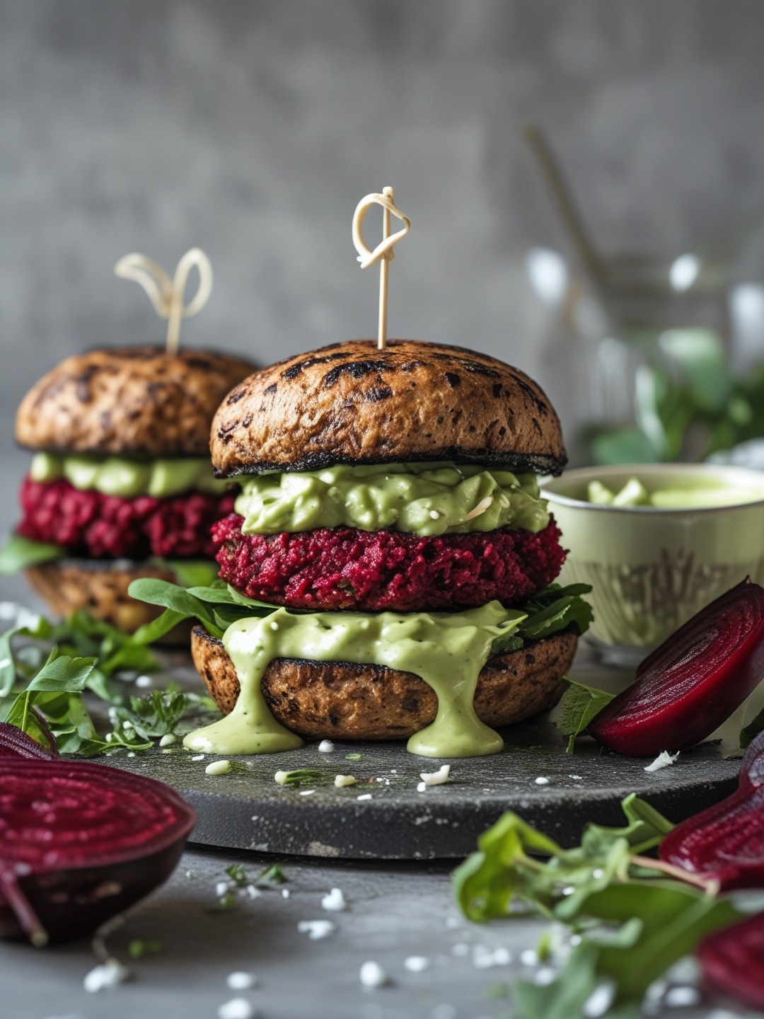 Vegan Beetroot Burgers with Avocado Sauce