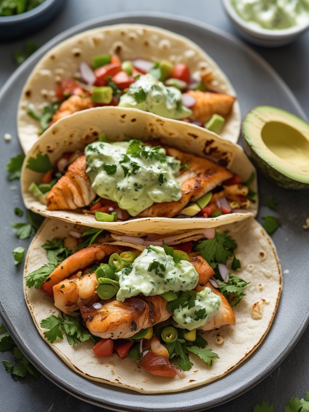 Baja Style Fish Tacos with Avocado Crema
