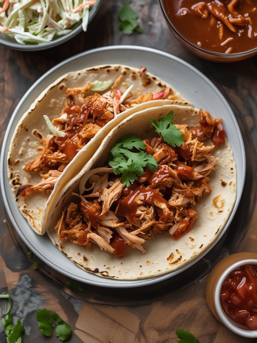 Pulled BBQ Chicken Tacos with Homemade Slaw
