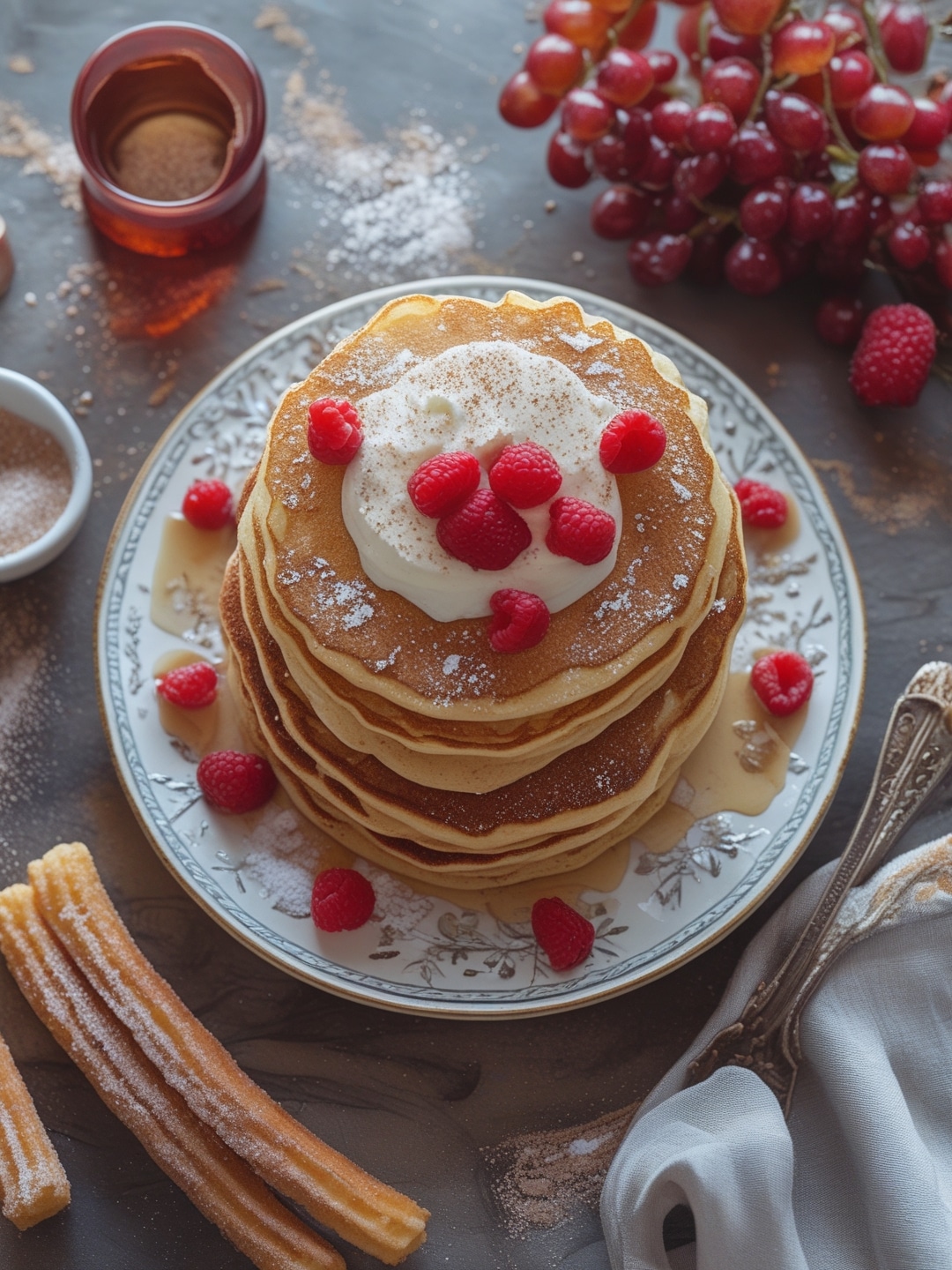 Churro pancakes with cinnamon-sugar topping