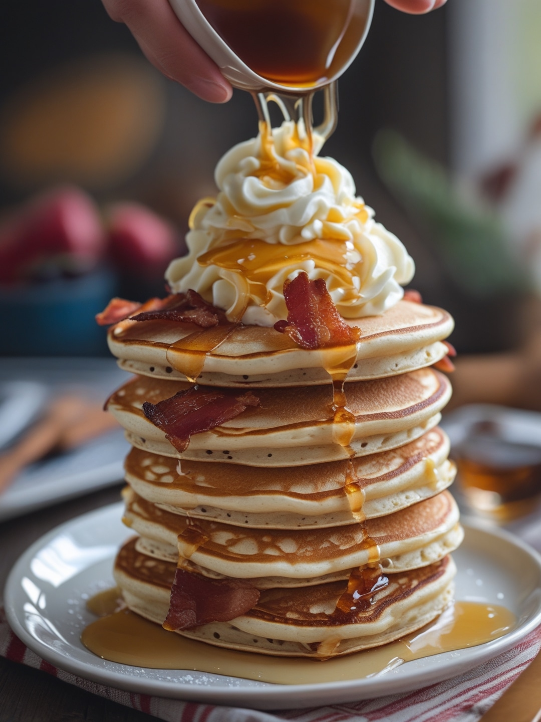 Maple bacon breakfast pancake stack