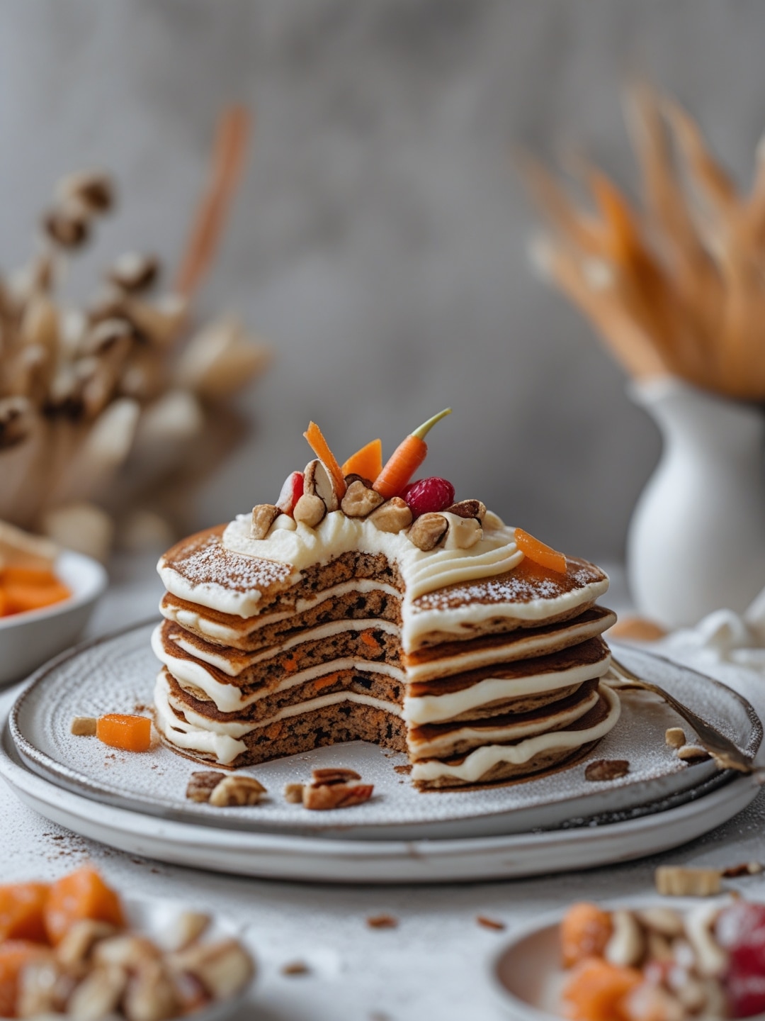 Carrot cake pancakes with cream cheese frosting