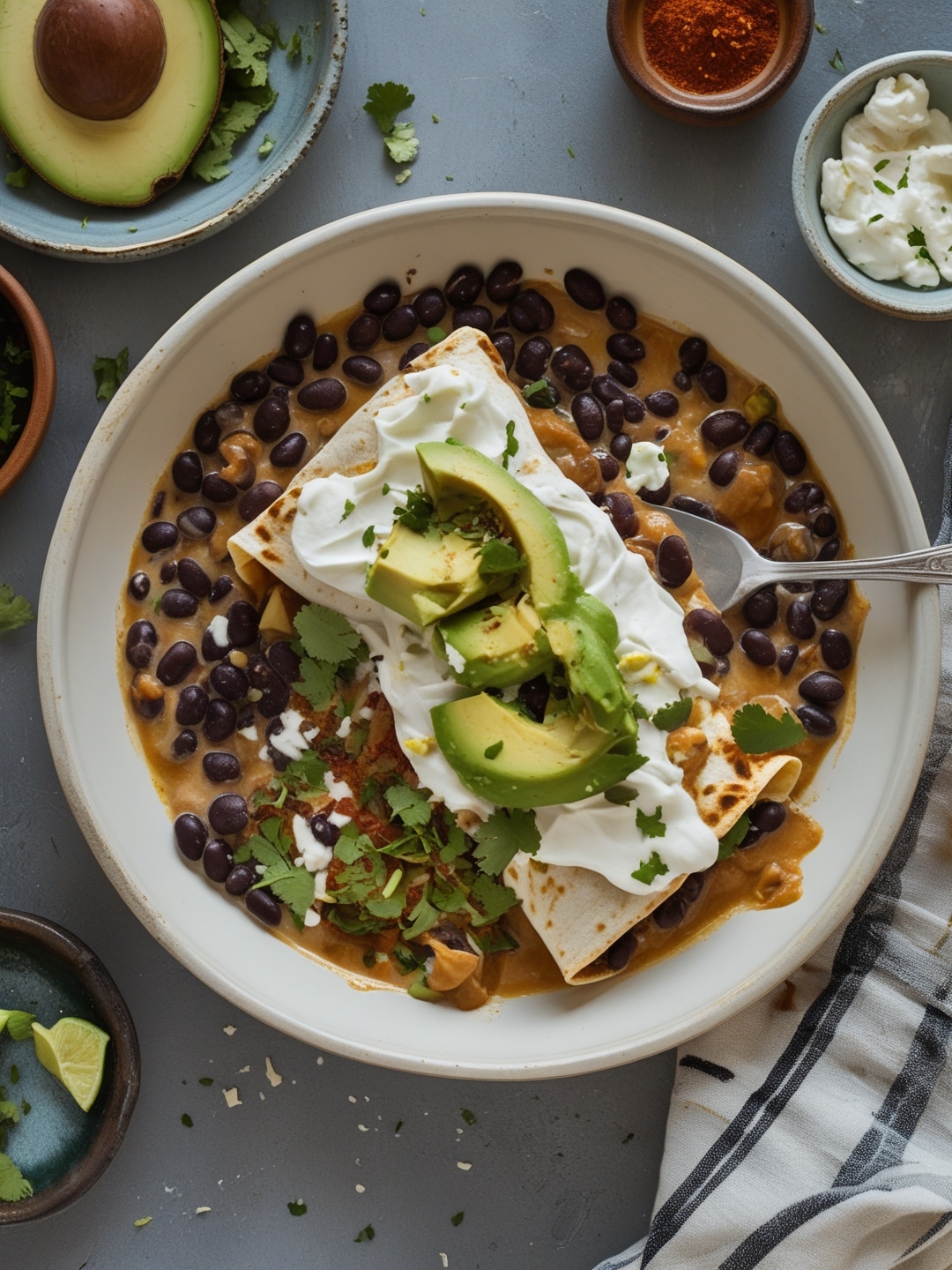 Creamy Avocado and Black Bean Enchiladas