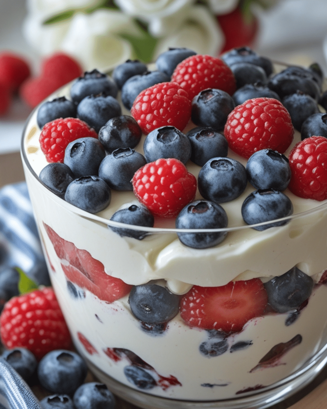 Easy Creamy Red White and Blueberry Trifle Recipe for a Festive Summer Dessert