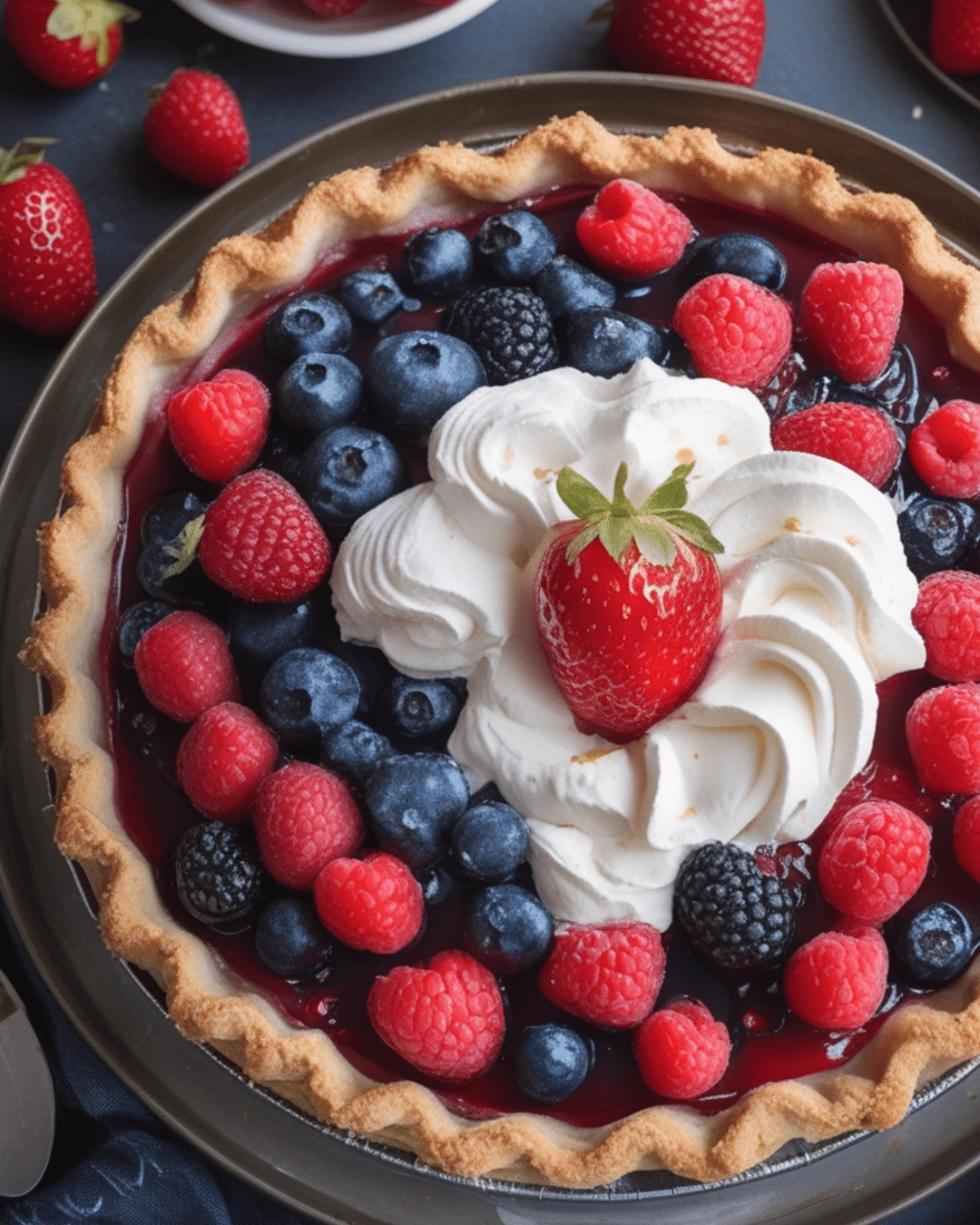 Red, White, and Blue Pie with Fresh Berries