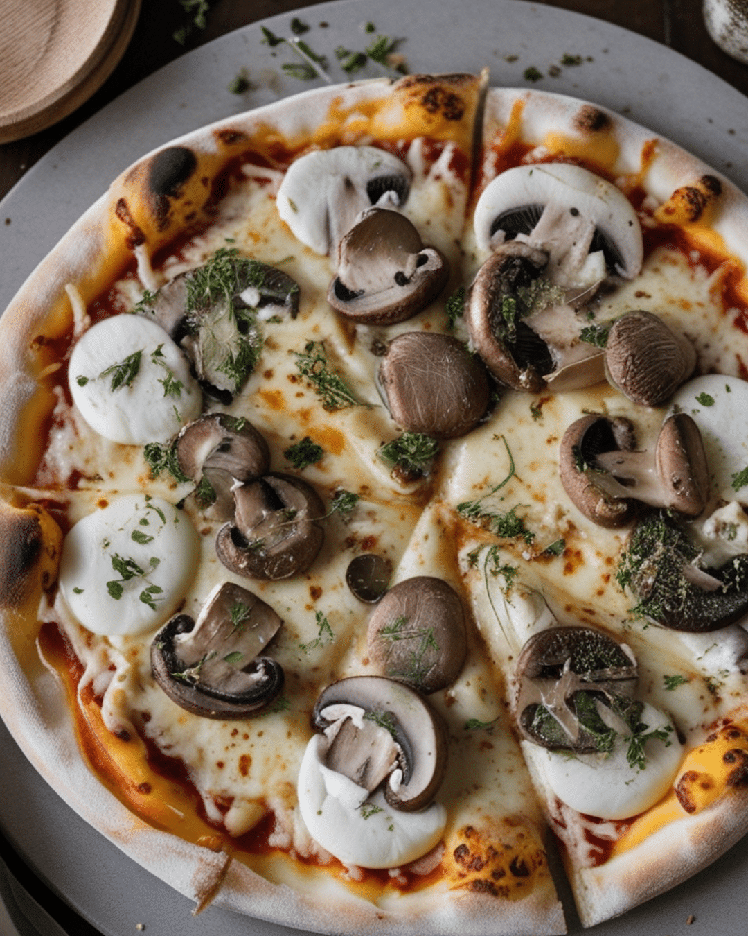 Gourmet Cheese Mushroom Pizza with Truffle Essence