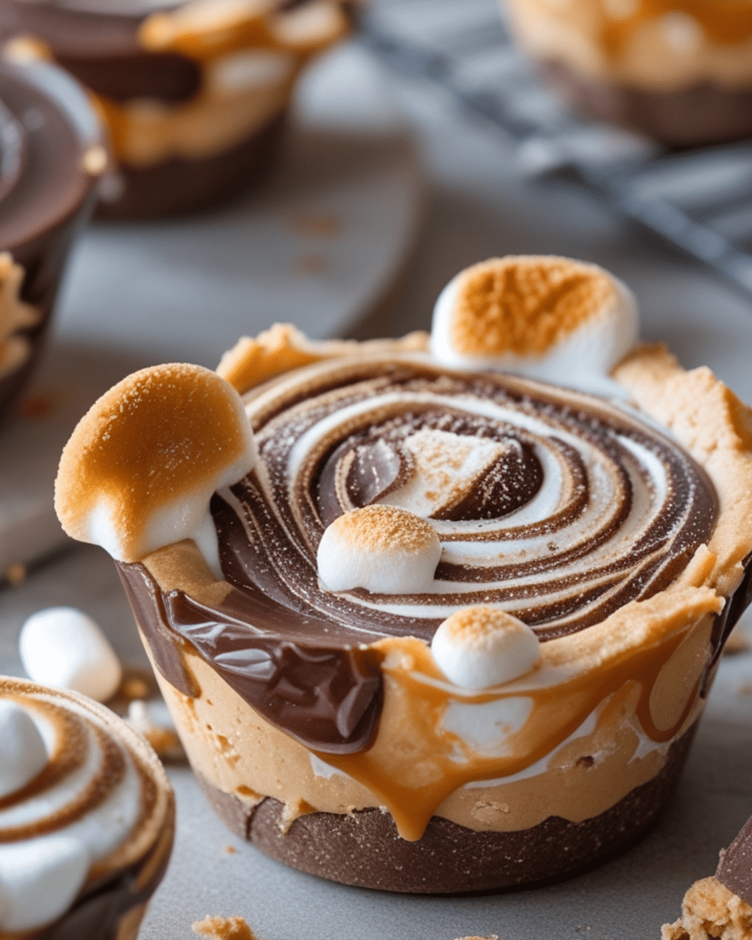 Caramel Swirled S'mores Cups