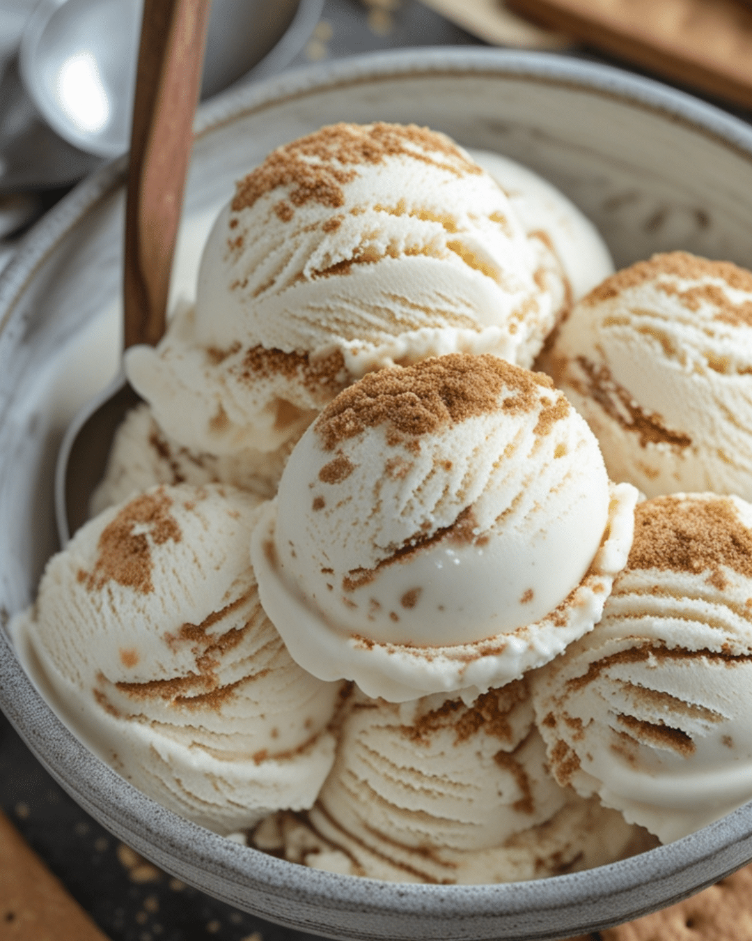 Homemade Vanilla Bean Ice Cream with Graham Cracker Swirls
