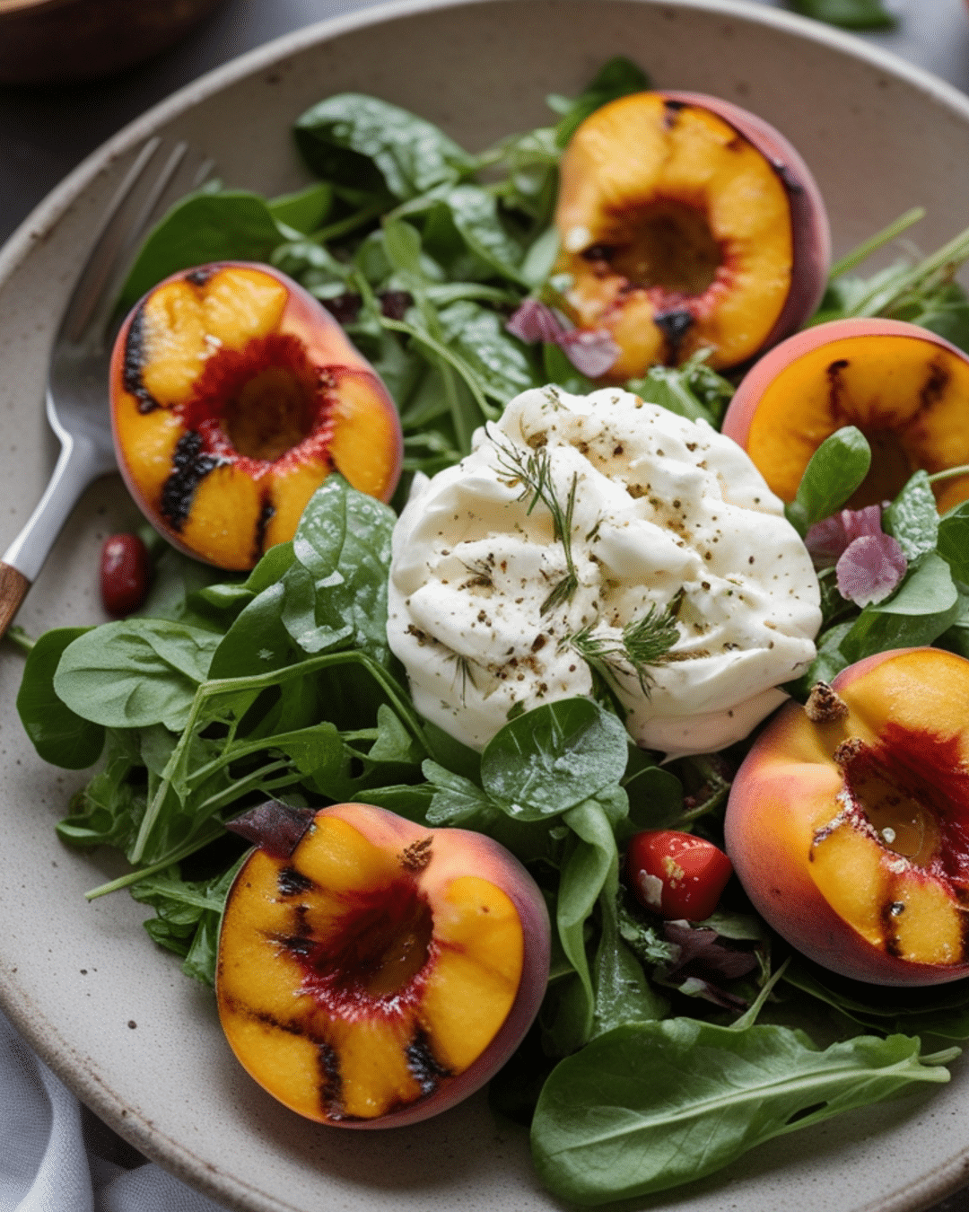 Grilled Peach and Burrata Salad