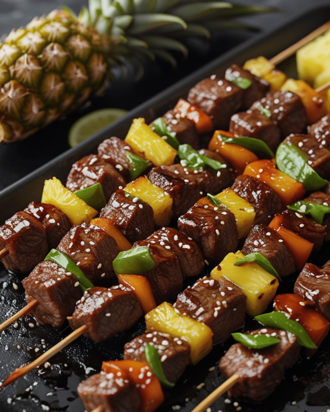 Grilled Teriyaki Beef Skewers with Pineapple