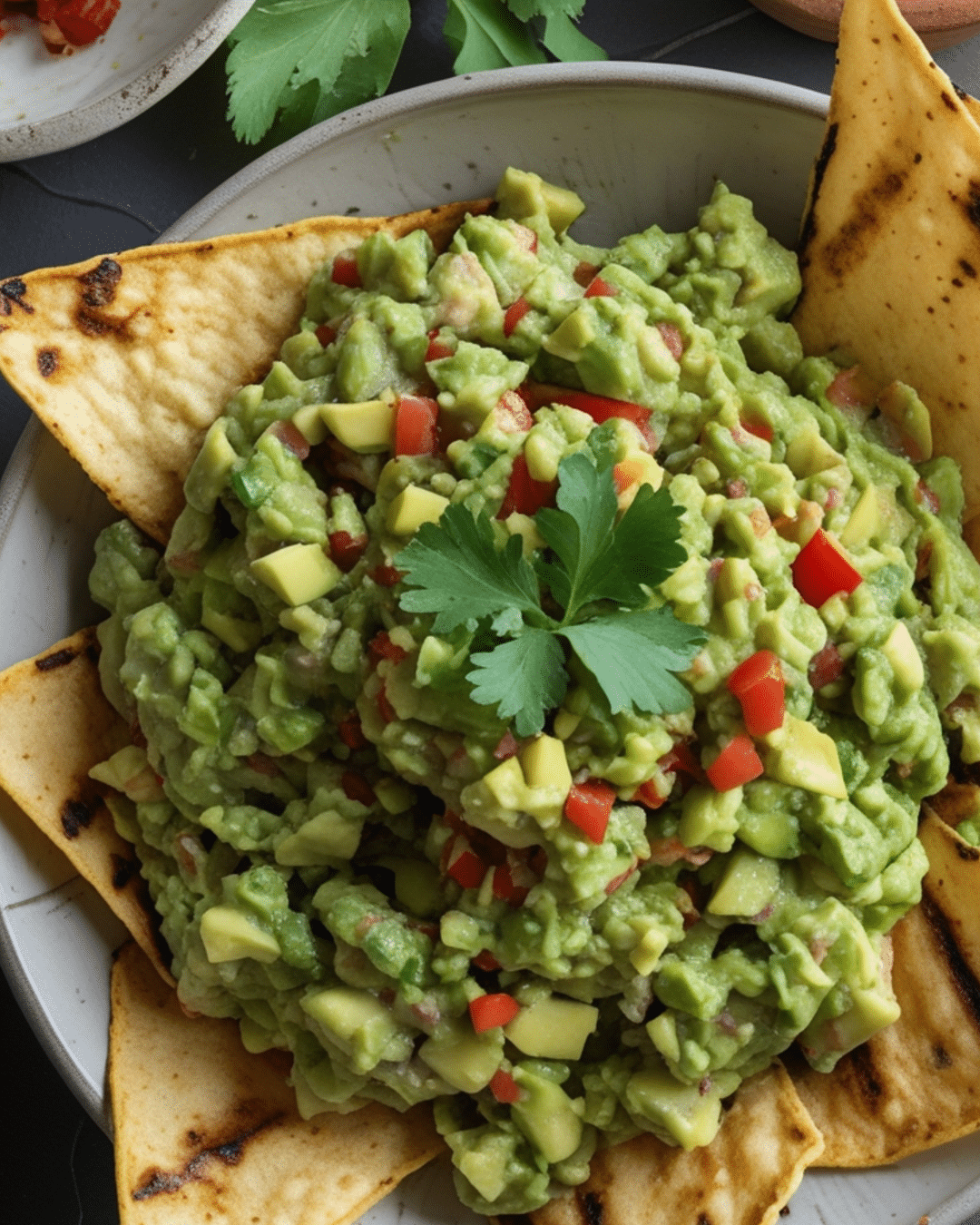 Homemade Guacamole with Grilled Tortilla Chips