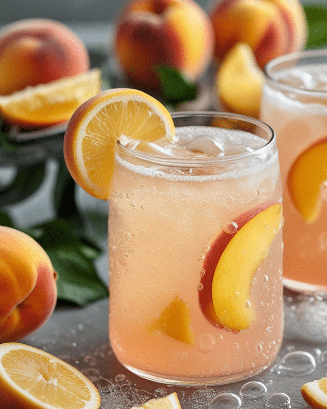 Fizzy Peach Lemonade with Bubbles