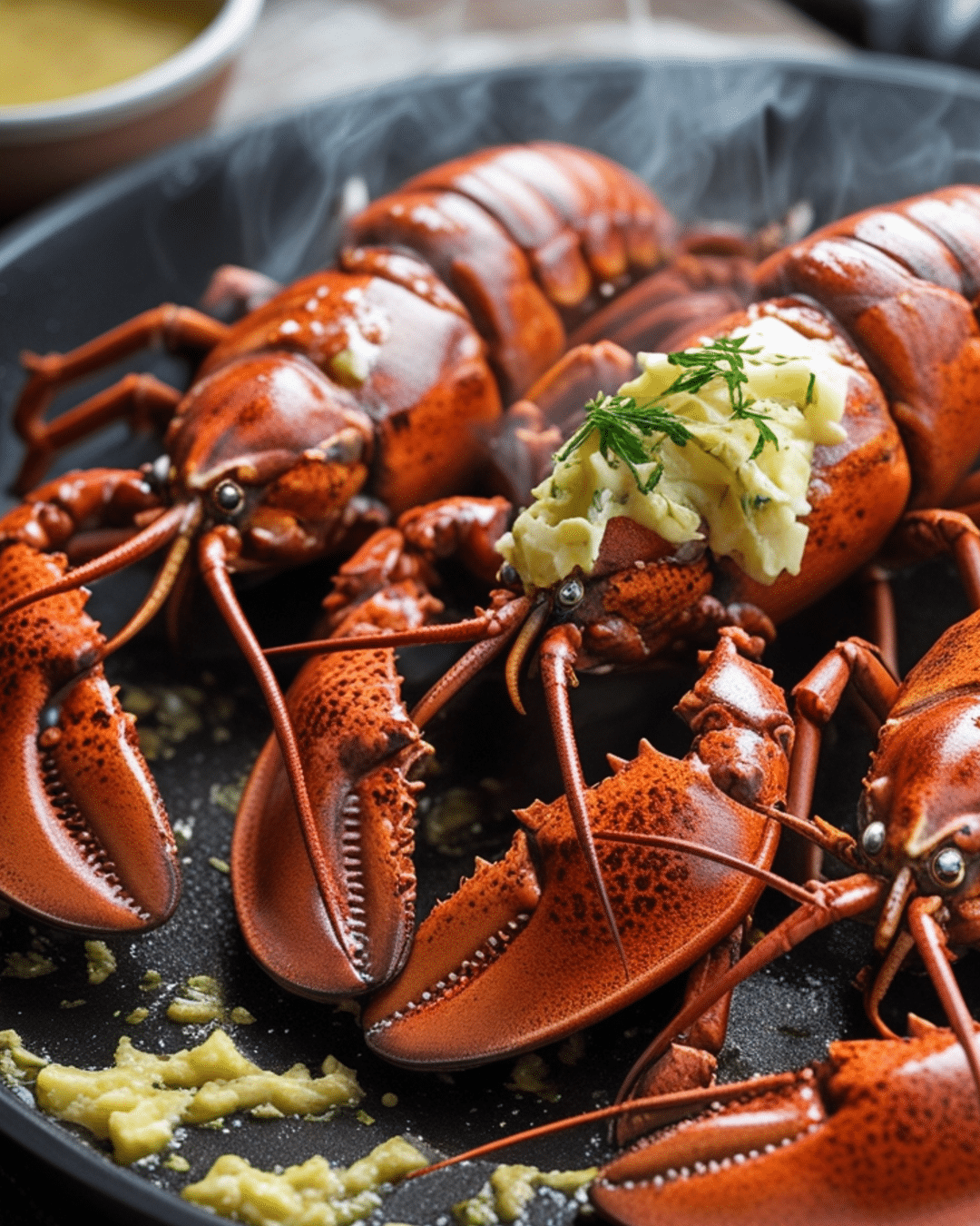 Sizzling Garlic Butter Grilled Lobsters