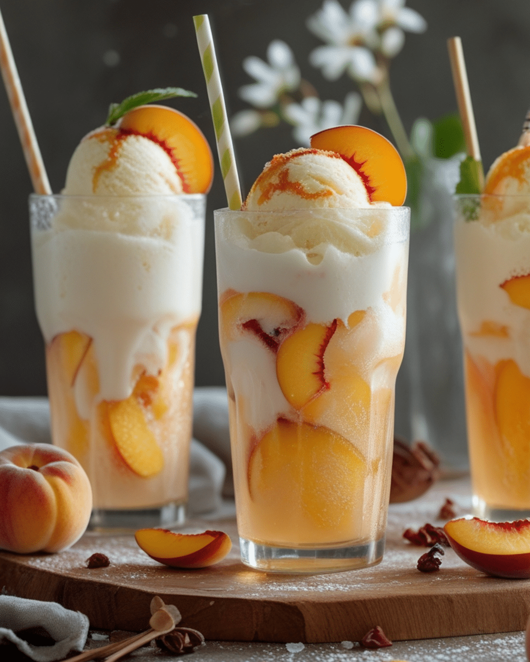 Frozen Peach Bellini Ice Cream Floats