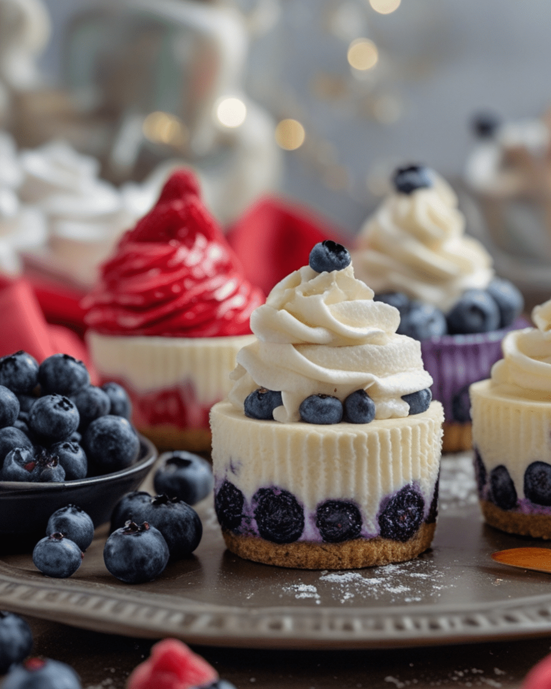 Red, White, and Blueberry Mini Cheesecakes