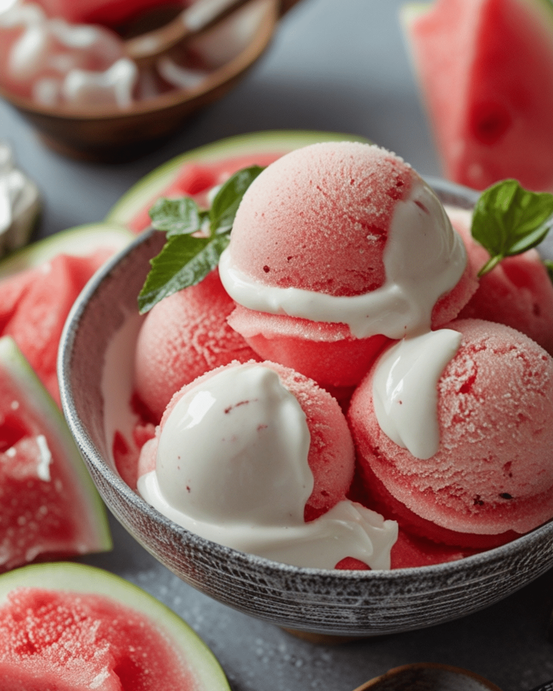 Watermelon Sorbet with Coconut Cream