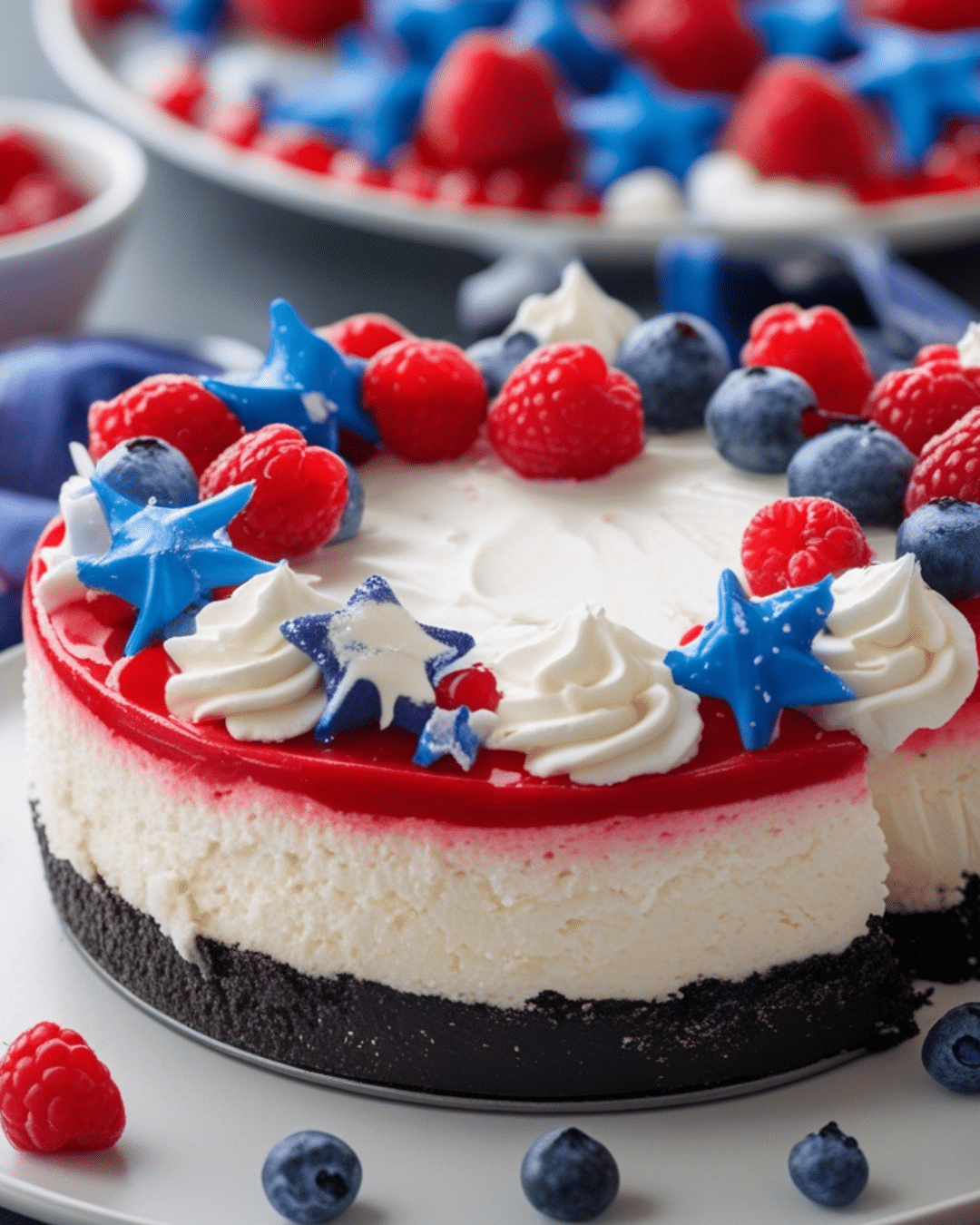 No-Bake Red, White, and Blue Cheesecake