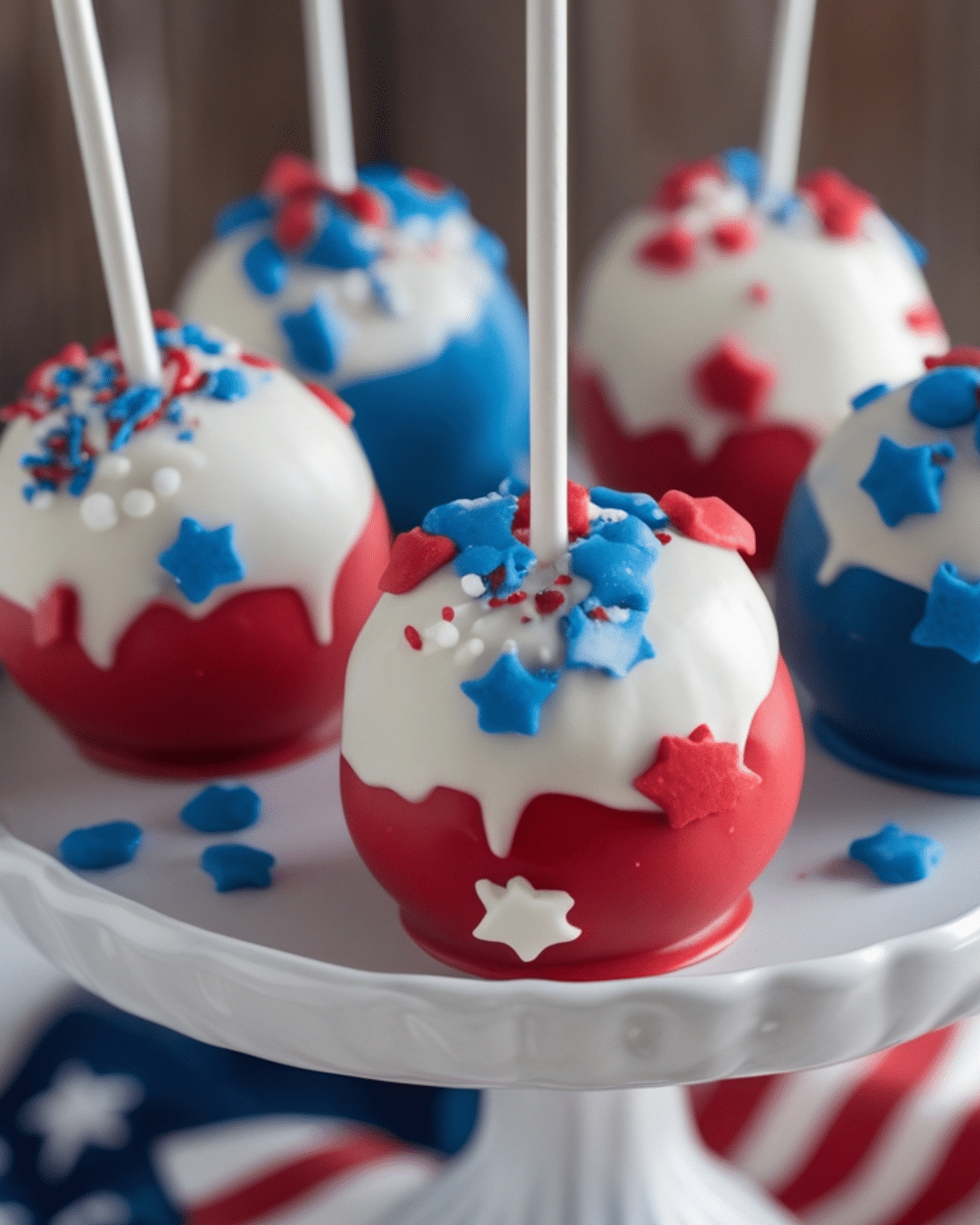 Fourth of July Cake Pops in Red, White, and Blue