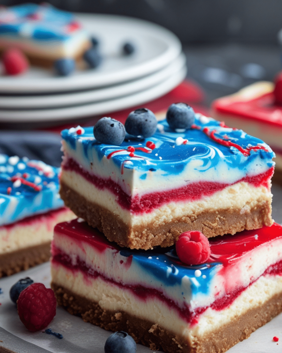 Red, White, and Blue Swirled Cheesecake Bars
