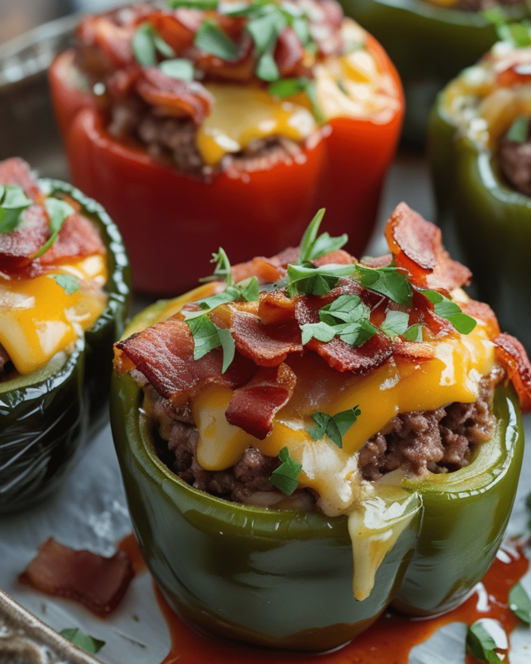 BBQ Bacon Cheeseburger Stuffed Peppers