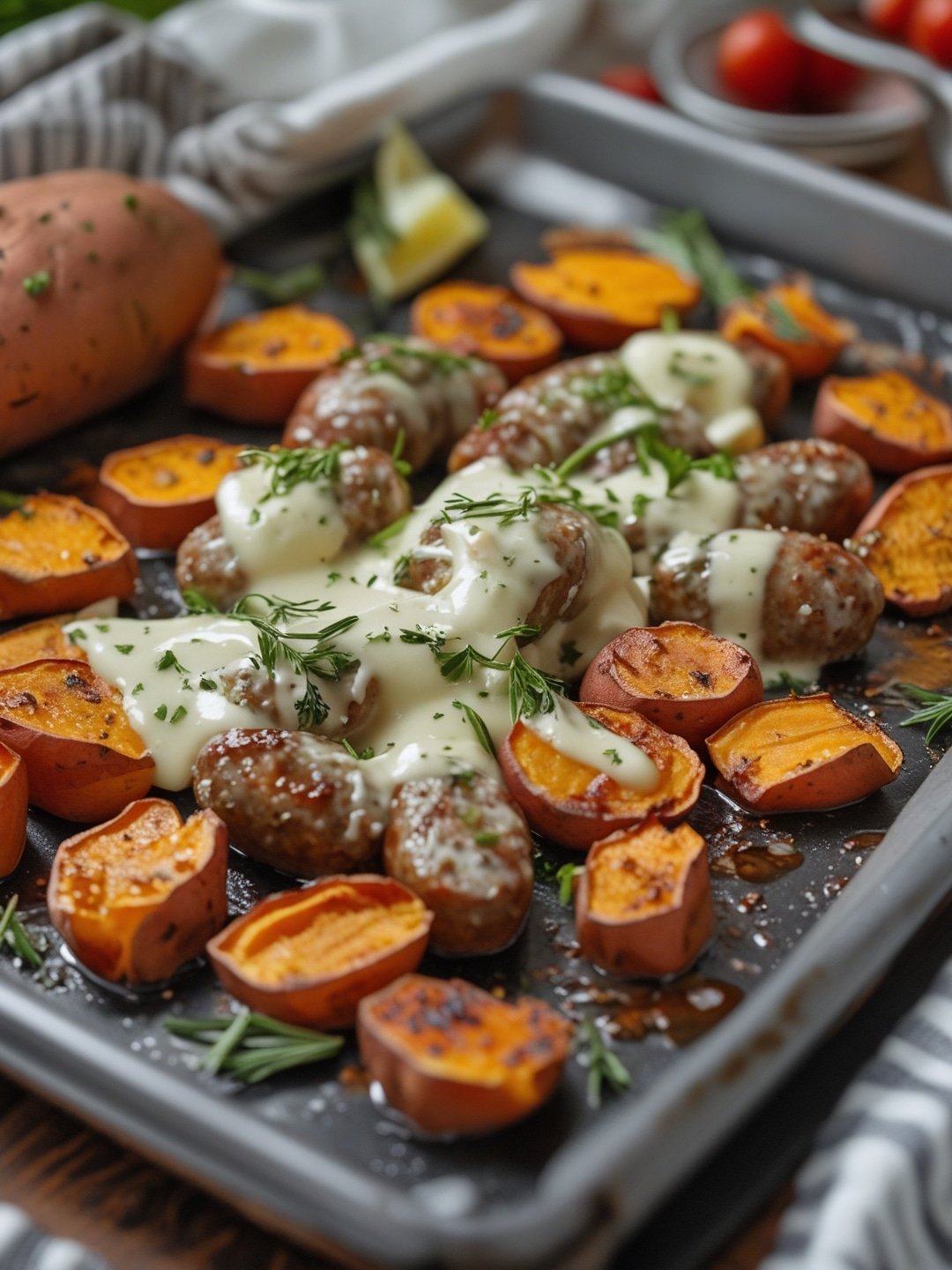 Sheet Pan Sausage and Sweet Potatoes
