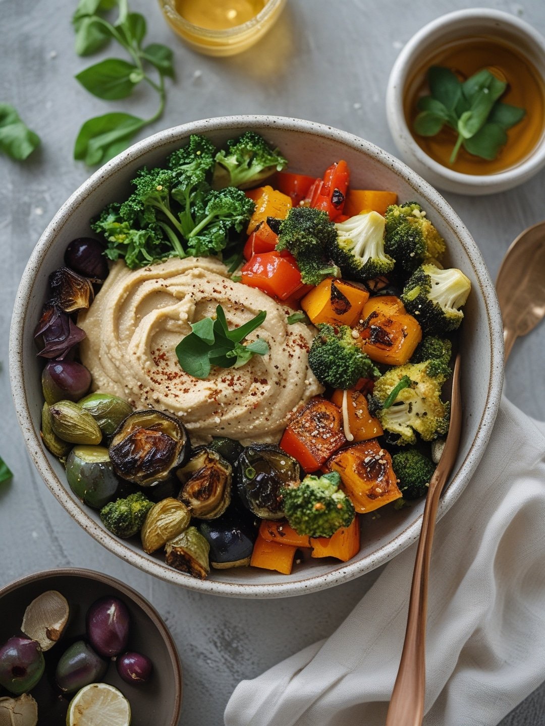 Simple Roasted Vegetable and Hummus Bowls