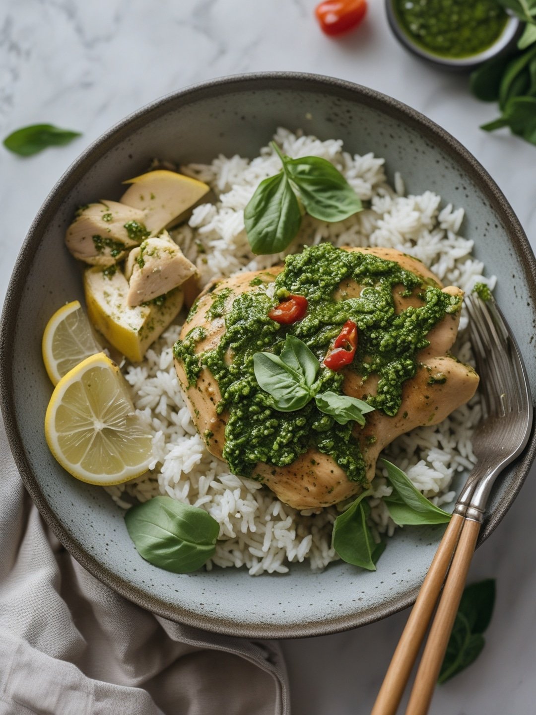Simple Pesto Chicken and Rice