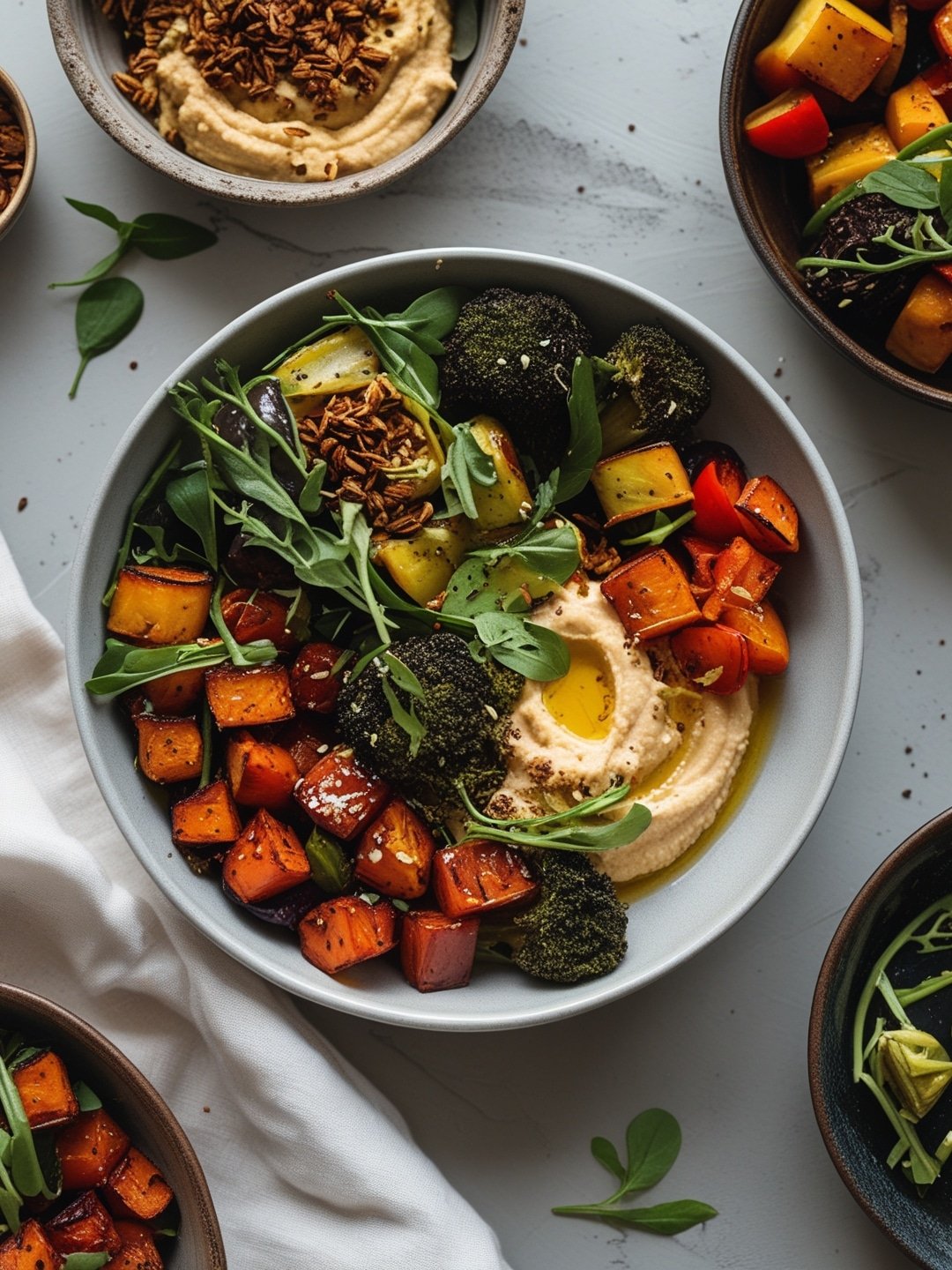 Simple Roasted Vegetable and Hummus Bowls