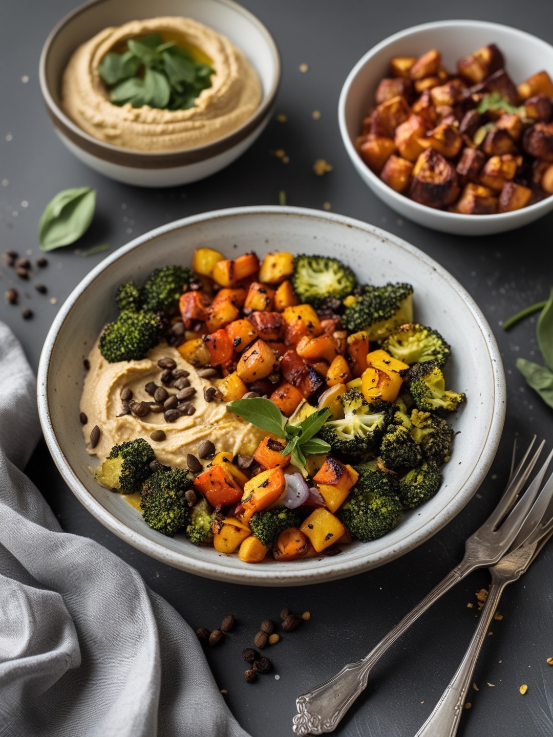 Simple Roasted Vegetable and Hummus Bowls